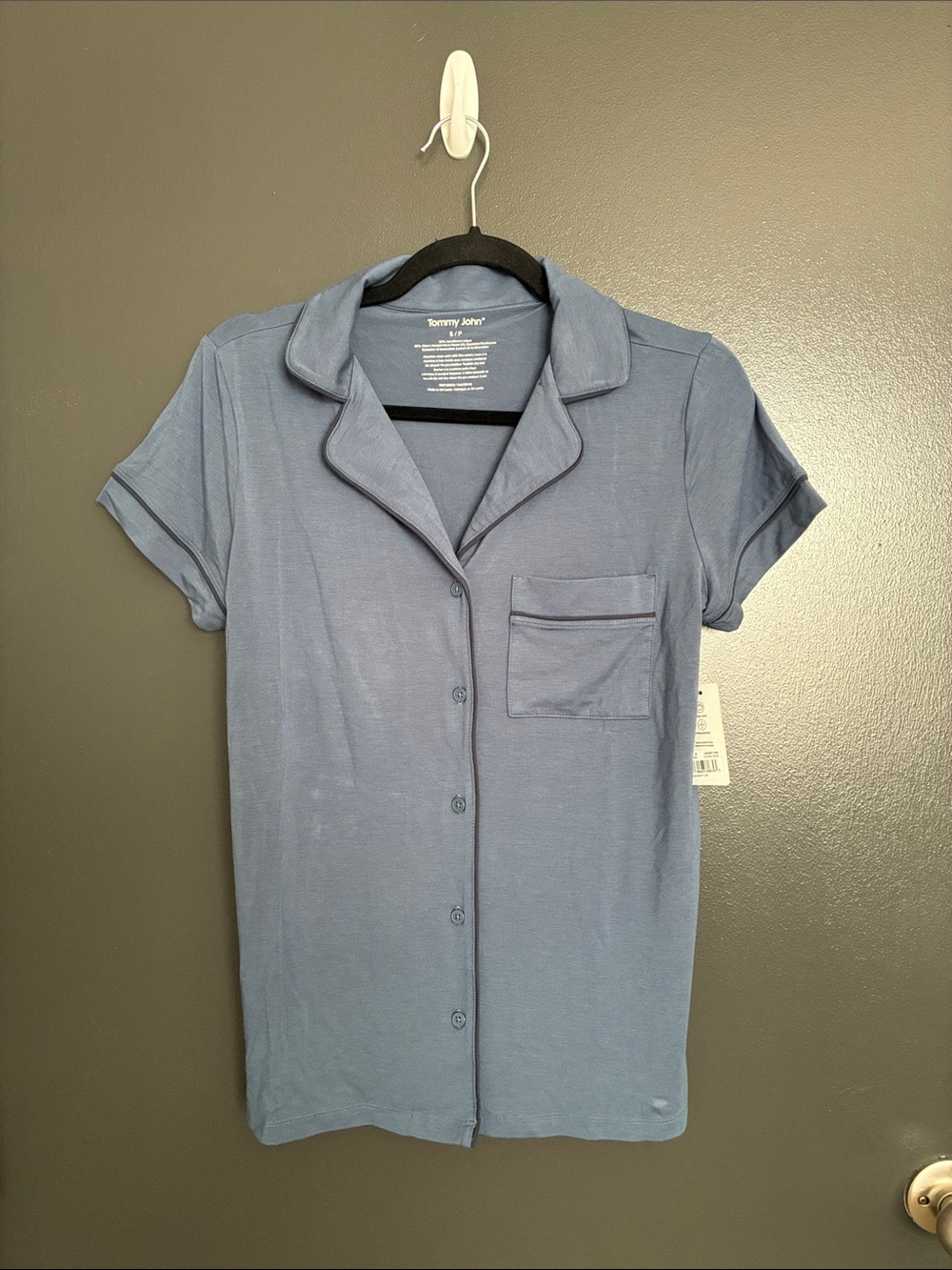 NWT Tommy John Dusty Blue Short-Sleeve Button Pajama Top Sz S